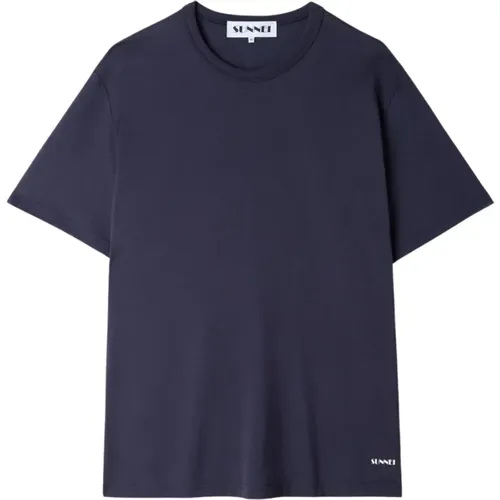 Blaues Baumwoll-T-Shirt mit Logo - Sunnei - Modalova