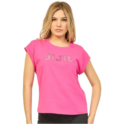 Fuchsia Baumwoll T-shirt mit Strass Logo , Damen, Größe: XL - Jijil - Modalova