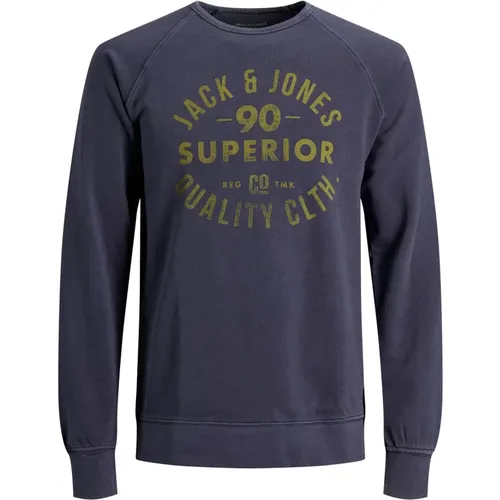 Jack Jones Sweatshirt Jeans Washed Pullover ohne Kapuze , Herren, Größe: S - jack & jones - Modalova