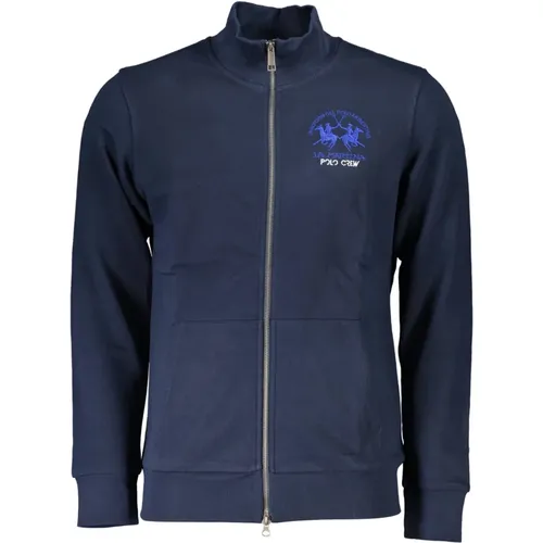 Blauer Zip-Up Pullover mit Stickerei , Herren, Größe: L - LA MARTINA - Modalova