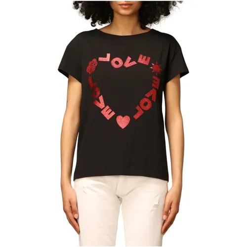 Heart Print Women's T-shirt , female, Sizes: S - Moschino - Modalova