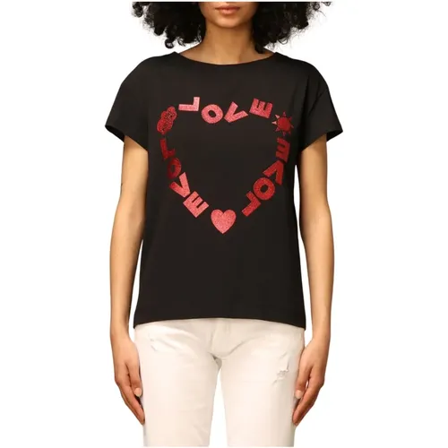 Heart Print Womens T-shirt , female, Sizes: S - Moschino - Modalova