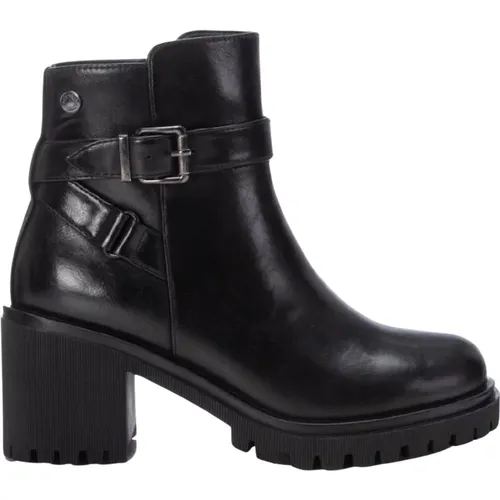 Schwarze Stiefel mit Reißverschluss und Schnalldetail , Damen, Größe: 39 EU - Refresh - Modalova