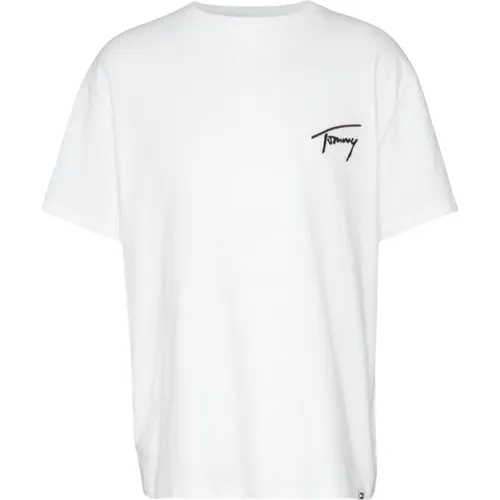 Signature T-Shirt - Weiß , Herren, Größe: L - Tommy Jeans - Modalova