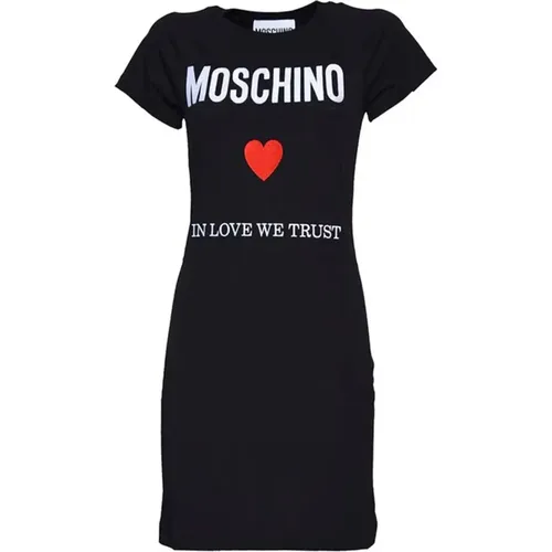 Schwarzes Herzbesticktes Minikleid - Moschino - Modalova