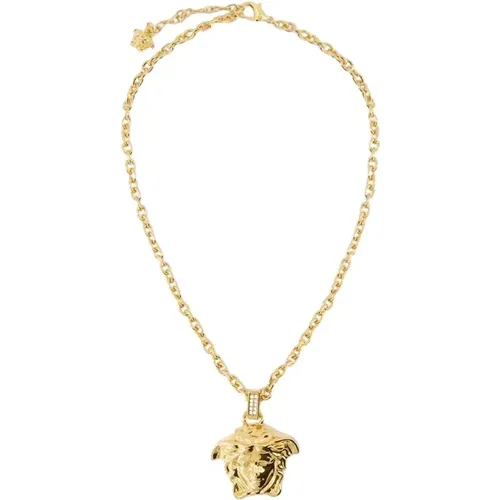 Goldene Medusa Halskette mit Strass - Versace - Modalova