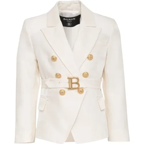 Weiße Jacke mit Laminat-Effekt und schmaler Passform - Balmain - Modalova