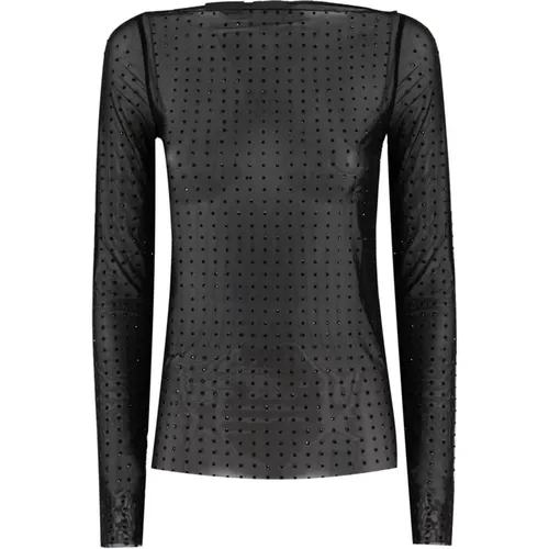 Spitze Glitzer Bootshals Shirt , Damen, Größe: L - pinko - Modalova