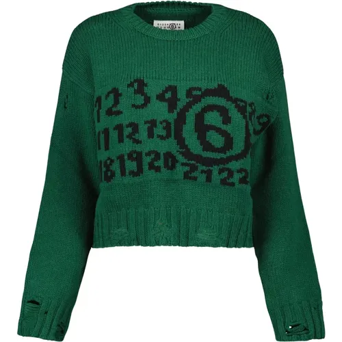 Distressed Knit Sweater Round Neck , female, Sizes: M - MM6 Maison Margiela - Modalova