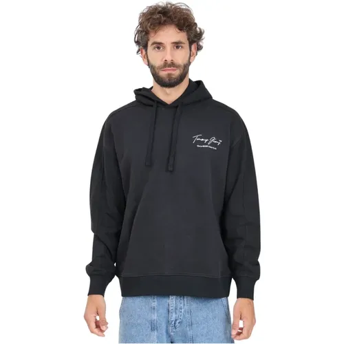 Schwarzer Hoodie mit Logo-Print , Herren, Größe: M - Tommy Jeans - Modalova