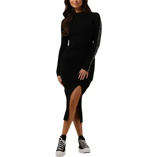 Schwarzes Taping Sweater Midi Kleid , Damen, Größe: M - Tommy Jeans - Modalova