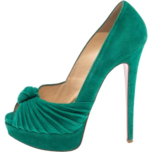 Suede Jenny Platform Knot Peep Toe Pumps , female, Sizes: 7 1/2 UK, 7 UK - Christian Louboutin Pre-owned - Modalova