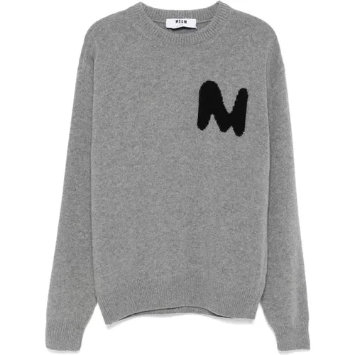 Grauer Pullover mit Rundhalsausschnitt , Herren, Größe: L - MSGM - Modalova