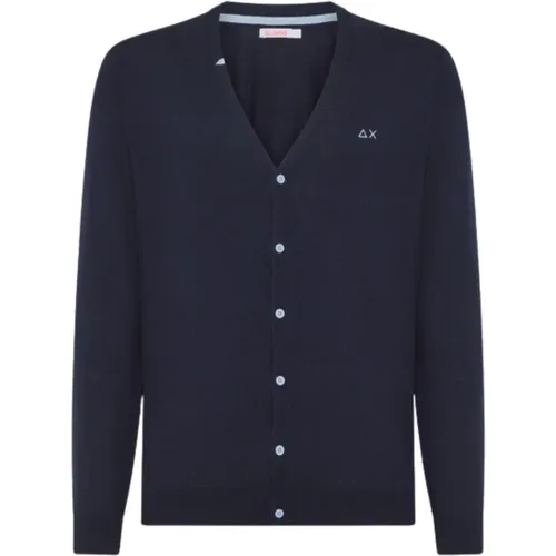 Navy Cardigan Sweater , male, Sizes: 2XL, XL, L, M - Sun68 - Modalova