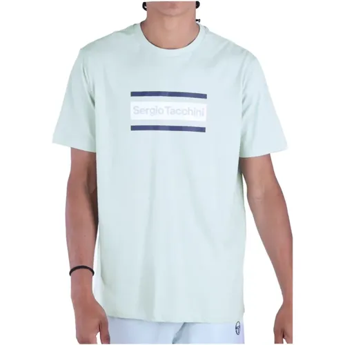 Grünes T-Shirt 100% Baumwolle Gerader Schnitt , Herren, Größe: XL - Sergio Tacchini - Modalova