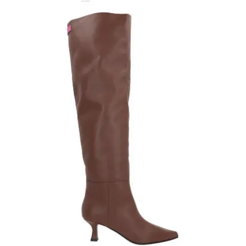 Leather Thigh-High Boots with Logo Patch , female, Sizes: 4 1/2 UK, 4 UK, 6 1/2 UK - 3Juin - Modalova