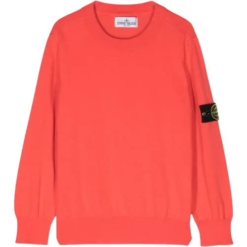 Korallroter Pullover Rundhalsausschnitt Langarm - Stone Island - Modalova