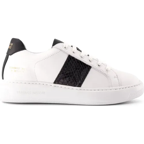 Handgefertigte Python Sneakers Weiß Schwarz , Damen, Größe: 36 EU - National Standard - Modalova