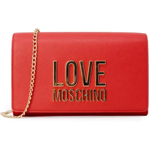 Rote Gesteppte Schultertasche mit Kettenriemen - Love Moschino - Modalova