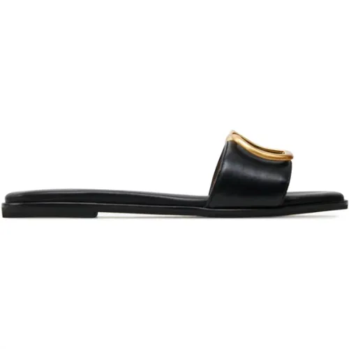 Leather Slide Sandals with Metal Oval T Logo , female, Sizes: 4 UK - Twinset - Modalova