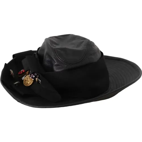 DG Leather Wide Brim DG Coin Crystal Hat , female, Sizes: 56 CM - Dolce & Gabbana - Modalova
