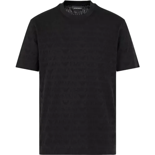 Schwarzes T-Shirt mit Jacquard-Schrift , Herren, Größe: M - Emporio Armani - Modalova
