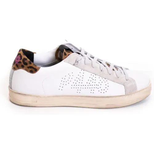 White Leather Sneakers with Leopard Print , female, Sizes: 3 UK - P448 - Modalova