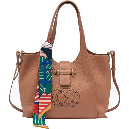 Safari Beige Leather Shopper Bag , female, Sizes: ONE SIZE - La Carrie - Modalova