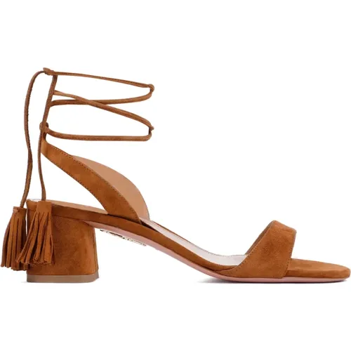 Suede Leather Sandals with Tassels , female, Sizes: 5 1/2 UK - Aquazzura - Modalova