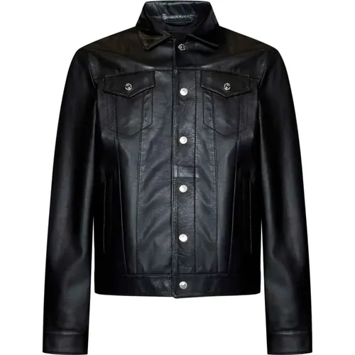 Leather Jacket with Shirt Collar , male, Sizes: XL - Dsquared2 - Modalova