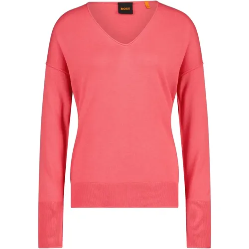 Feinstrick V-Ausschnitt Pullover , Damen, Größe: XL - Hugo Boss - Modalova