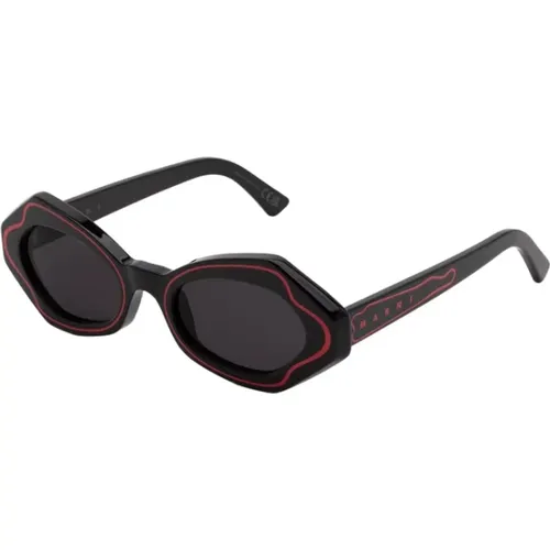 Schwarz Rot Sonnenbrille Unlahand Stil - Marni - Modalova