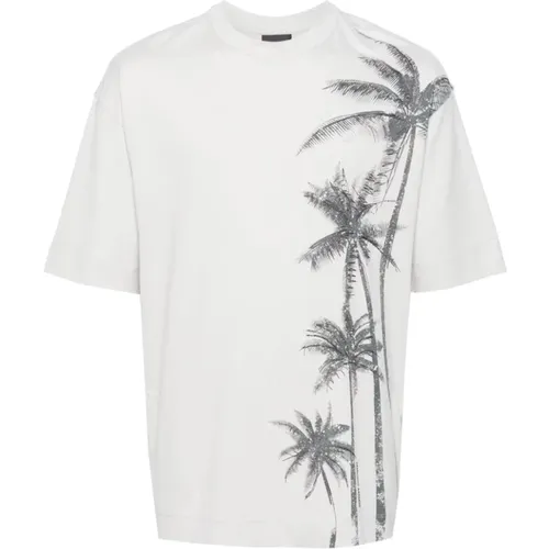 Graues T-Shirt mit Palmenprint , Herren, Größe: S - Emporio Armani - Modalova