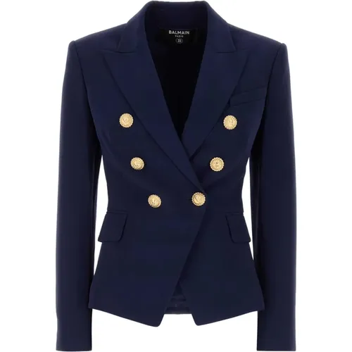 Elegant Navy Crepe Blazer - Balmain - Modalova