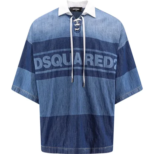 Denim Polo Shirt with Cotton Collar , male, Sizes: S, L, M - Dsquared2 - Modalova