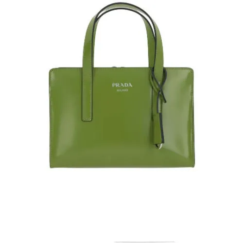 Brushed Leather Handbag with Contrast Trim , female, Sizes: ONE SIZE - Prada - Modalova