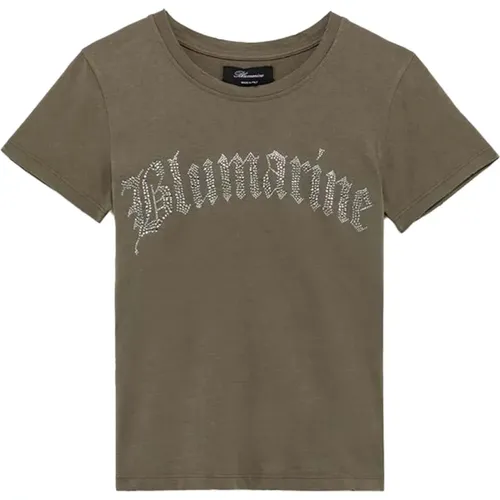 Kristallverziertes Logo-Detail T-Shirt , Damen, Größe: XS - Blumarine - Modalova