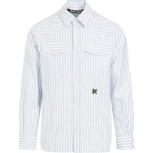 Blue Striped Cotton Shirt , male, Sizes: M, L, XL - Palm Angels - Modalova