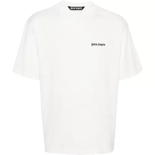 Weißes Logo-Print Crew Neck Tee,Weißes Logo-Print Crew Neck T-Shirt - Palm Angels - Modalova