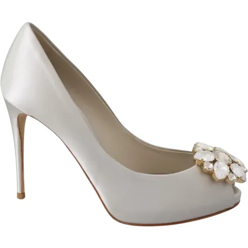 Weiße Kristall Peep Toe Seidenabsätze , Damen, Größe: 35 EU - Dolce & Gabbana - Modalova