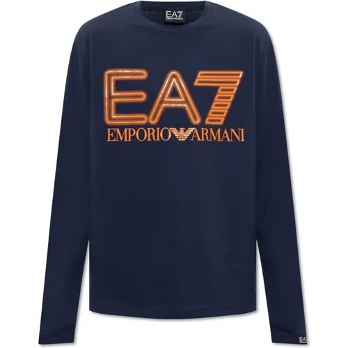T-Shirt mit langen Ärmeln , Herren, Größe: L - Emporio Armani EA7 - Modalova