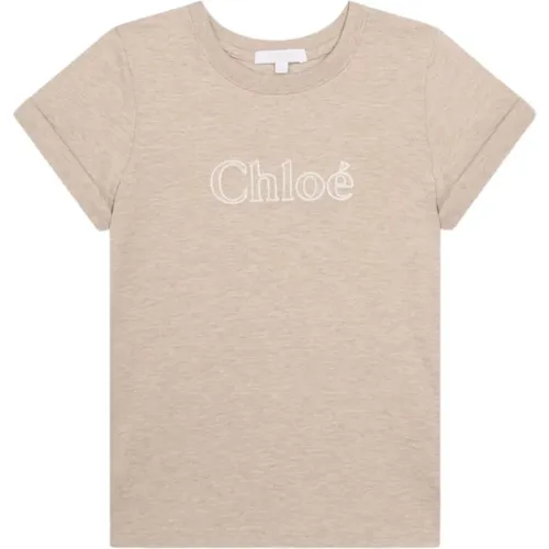 Sand Kinder T-Shirt mit Besticktem Logo - Chloé - Modalova