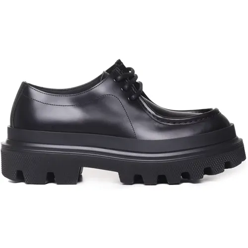 Schwarze Leder Schnürschuhe , Herren, Größe: 45 EU - Dolce & Gabbana - Modalova