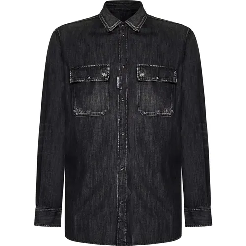 Schwarzes Denim Hemd Aw24 , Herren, Größe: 3XL - Dsquared2 - Modalova