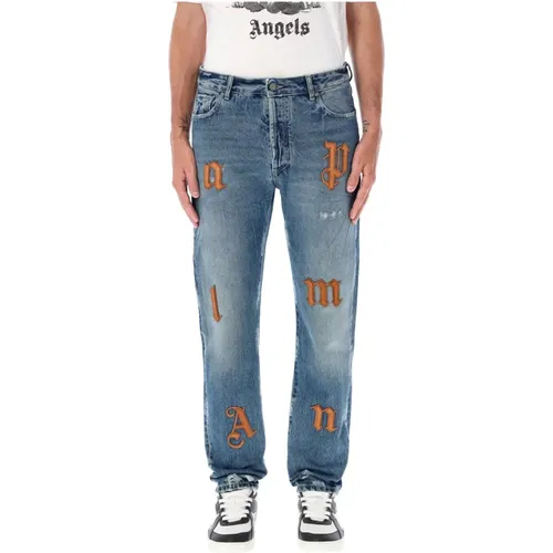 Hellblaue Denim Jeans mit LW Logo Patches - Palm Angels - Modalova