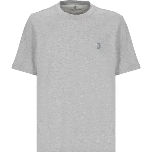 Graues Baumwoll-T-Shirt Rundhalsausschnitt Kurzarm , Herren, Größe: M - BRUNELLO CUCINELLI - Modalova