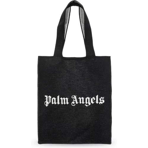 Schwarze Logo Strick-Shopper-Tasche - Palm Angels - Modalova