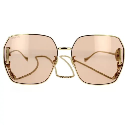 Quadratische Oversized Sonnenbrille aus Metall mit abnehmbarer Kette - Gucci - Modalova