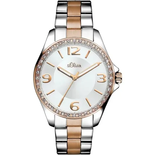 Gold-White Stainless Steel Bracelet Watch , female, Sizes: ONE SIZE - s.Oliver - Modalova