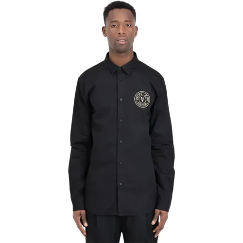 Schwarzes Baumwoll-Popeline-Hemd für Männer , Herren, Größe: 2XL - Versace Jeans Couture - Modalova